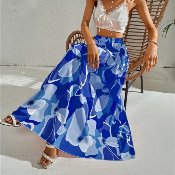 Bohemian Boho Floral Tropical Maxi Skirt Purple - Picture 15 of 17